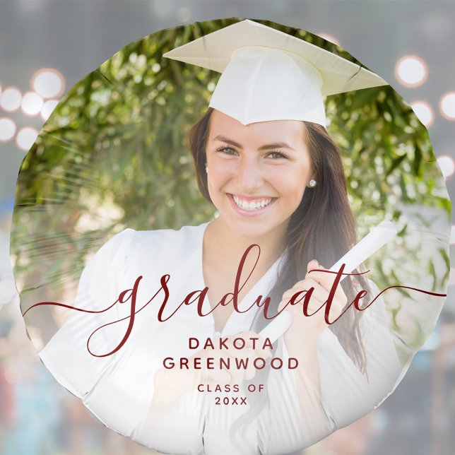 Custom Photo Red Script Personalized Graduation Balloon (Creator Uploaded)