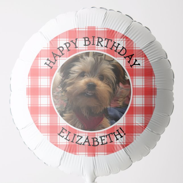Custom Photo Red & White Country Farmhouse Plaid Balloon (Front)