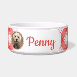 Custom Photo Red & White Country Farmhouse Plaid Bowl