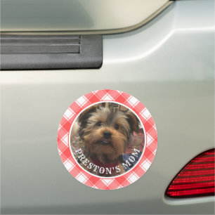 Custom Photo Red & White Country Farmhouse Plaid Car Magnet