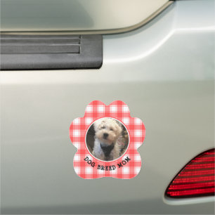 Custom Photo Red & White Country Farmhouse Plaid Car Magnet