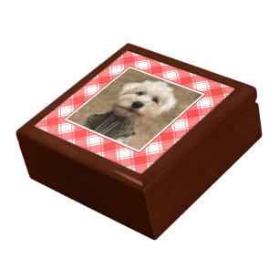 Custom Photo Red & White Country Farmhouse Plaid Gift Box