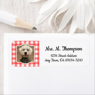 Custom Photo Red & White Country Farmhouse Plaid Label