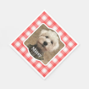 Custom Photo Red & White Country Farmhouse Plaid Napkins