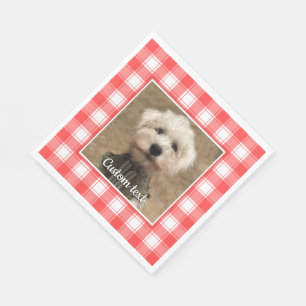 Custom Photo Red & White Country Farmhouse Plaid Napkins