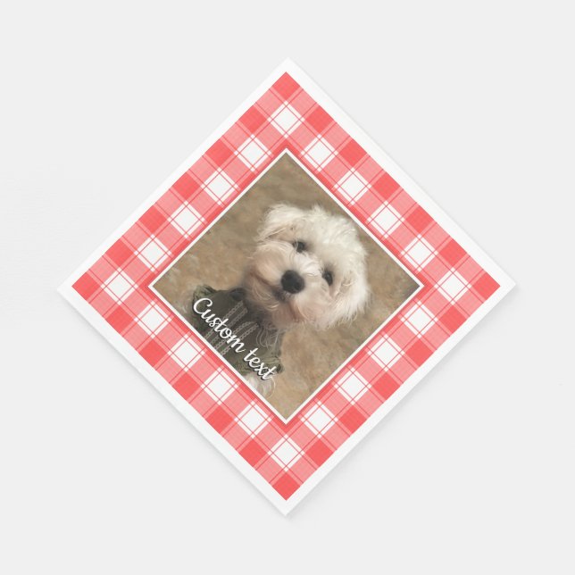 Custom Photo Red & White Country Farmhouse Plaid Napkins (Corner)