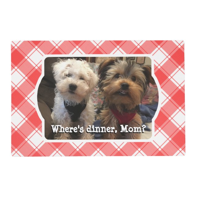 Custom Photo Red & White Country Farmhouse Plaid Placemat (Front)