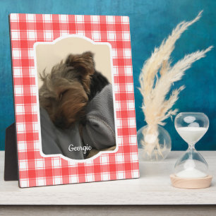 Custom Photo Red & White Country Farmhouse Plaid Plaque