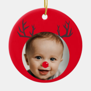 Custom Photo Reindeer Baby's First Christmas Ceramic Ornament