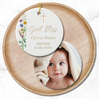Custom Photo Religious Baptism Floral