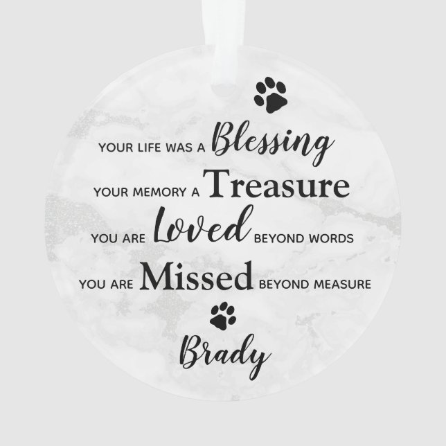 Custom Photo Remembrance Quote Pet Dog Memorial Ornament (Back)