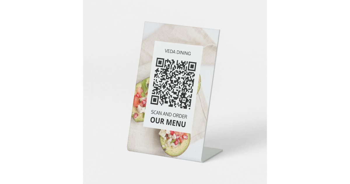 custom Photo Restaurant Scan QR Code Menu Pedestal Sign | Zazzle