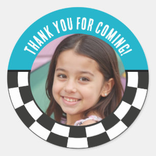 Custom Photo Retro Checkered Thank You Favors Classic Round Sticker