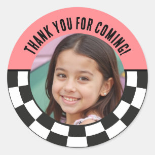Custom Photo Retro Checkered Thank You Favors Classic Round Sticker