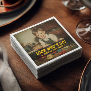 Custom Photo Retro Cool Fun Birthday Party Napkins