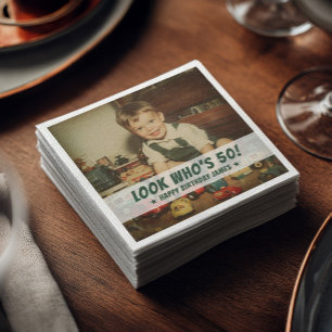 Custom Photo Retro Cool Fun Birthday Party Napkins