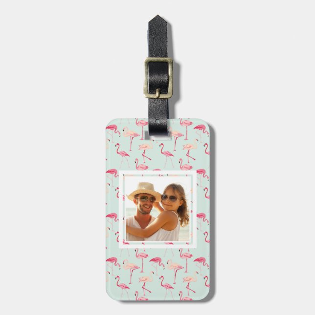 Custom Photo Retro Flamingo Pattern Luggage Tag (Front Vertical)