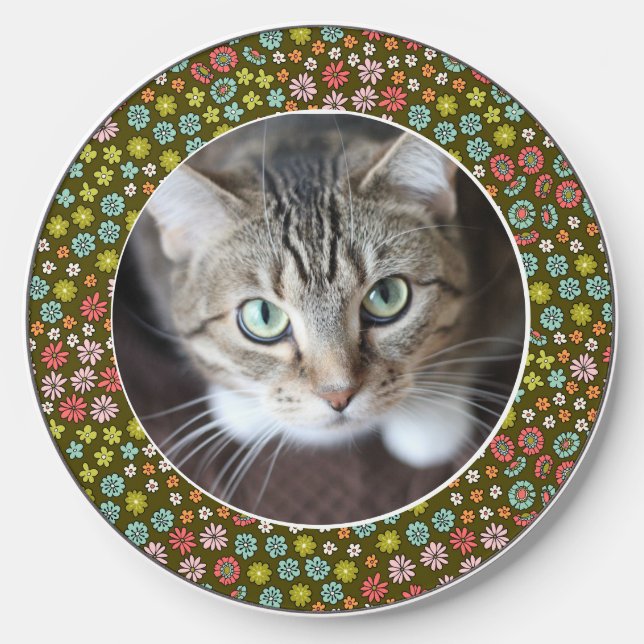 Custom Photo Retro Floral Wireless Charger (Front)