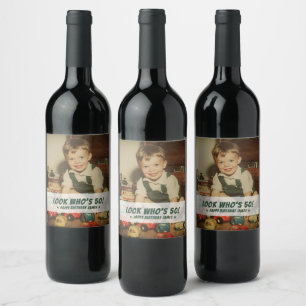 Custom Photo Retro Fun Birthday Party Keepsake Wine Label
