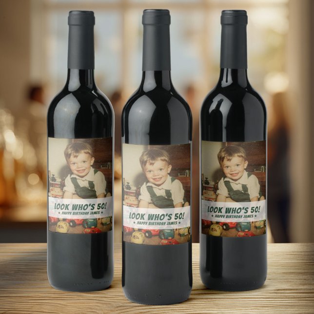 Custom Photo Retro Fun Birthday Party Keepsake Wine Label (Creator Uploaded)