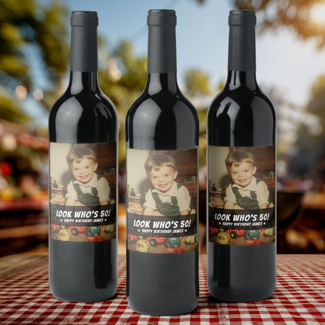 Custom Photo Retro Fun Birthday Party Keepsake Wine Label (Creator Uploaded)