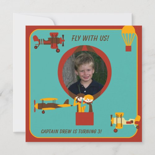 Custom Photo Retro Pilot Birthday Invitation