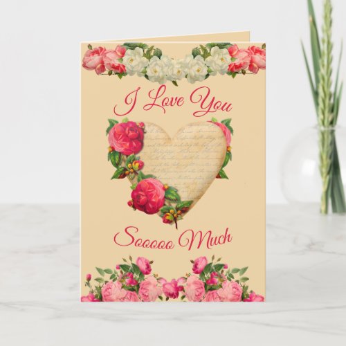 Custom Photo Retro Vintage Heart Floral I love you Holiday Card