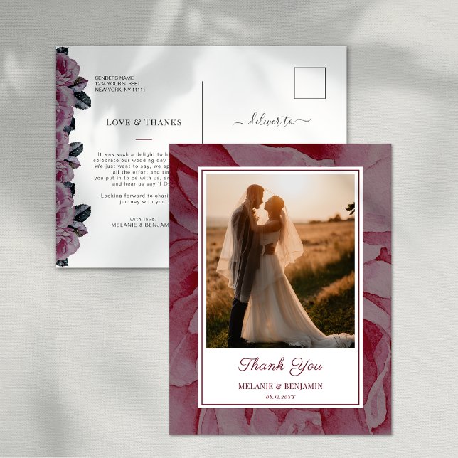 Custom Photo Romantic Floral Thank You Postcard (Custom Photo Romantic Floral Thank You Postcard)