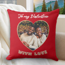 Custom Photo Romantic Heart Red Valentine’s Day Throw Pillow