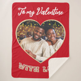 Custom Photo Romantic Heart Valentine’s Day Red Sherpa Blanket