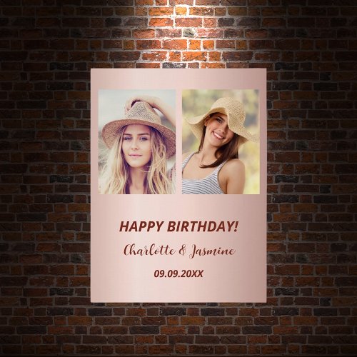 Custom photo rose gold friends birthday poster