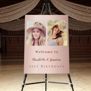 Custom photo rose gold friends birthday welcome foam board