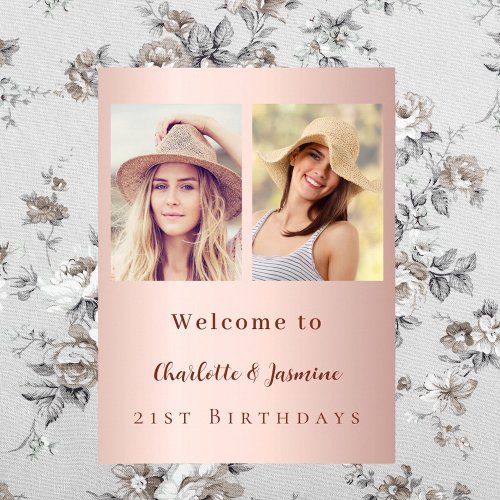 Custom photo rose gold friends birthday welcome poster