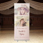 Custom photo rose gold friends birthday welcome retractable banner<br><div class="desc">A photo welcome sign for 2 persons,  friends,  sisters,  twins.  A rose gold gradient background.  Personalize and add 2 photos,  names and date(s)</div>