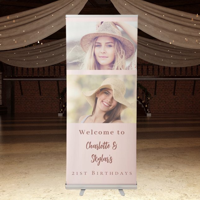 Custom photo rose gold friends birthday welcome retractable banner (Creator Uploaded)