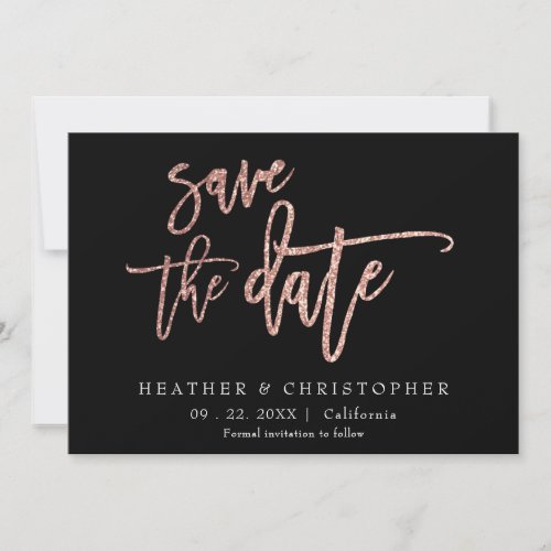 Custom Photo Rose Gold Glitter Save the Date Card