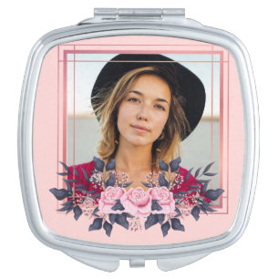 Custom Photo & Roses Compact Mirror