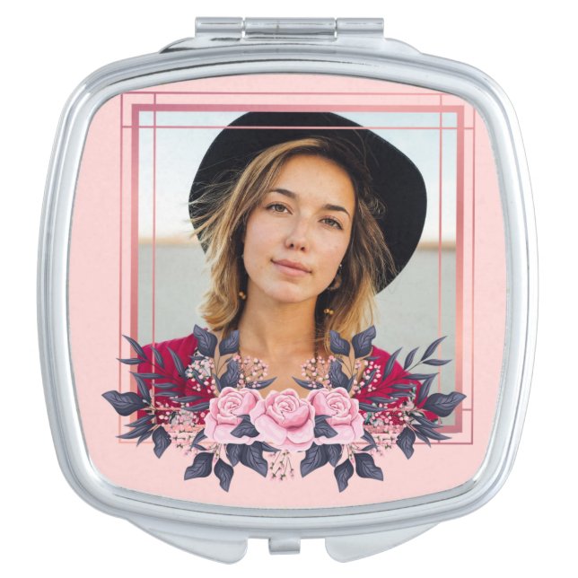 Custom Photo & Roses Compact Mirror (Front)