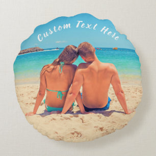 Custom Photo Round Pillow with Text Personalized