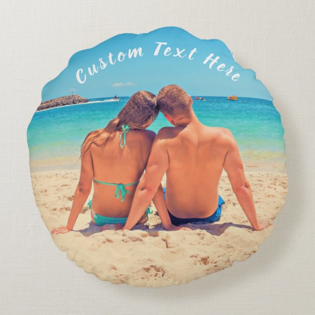 Custom Photo Round Pillow with Text Personalized (Back)