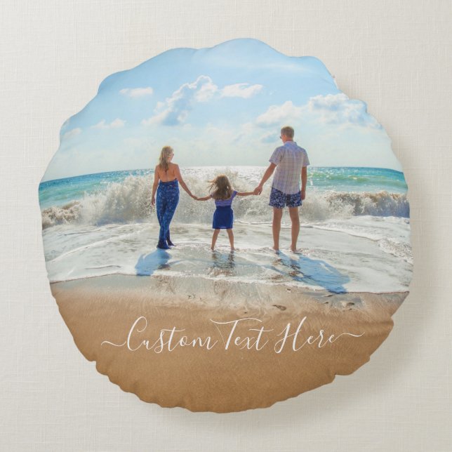 Custom Photo Round Pillow with Text Personalized (Back)