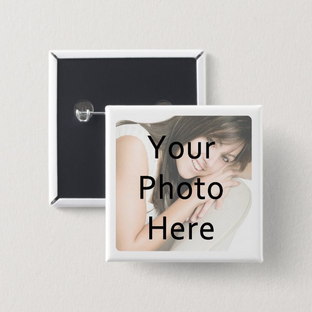 Custom Photo Rounded Corner Frame Square Pinback Button (Front & Back)