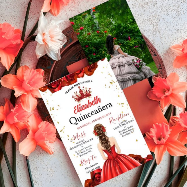 Custom Photo Royal Red Rose Quinceañera Invite (Creator Uploaded)
