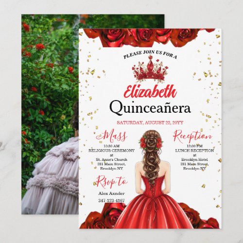 Custom Photo Royal Red Rose Quinceañera Invite