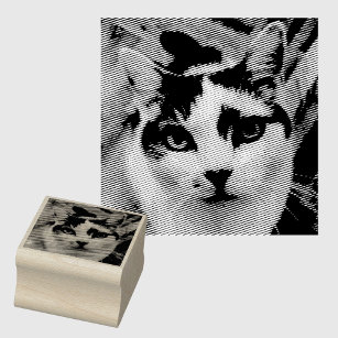 Peeping Tom Cat Rubber Ink Stamp for Kitty Lovers, Wooden Cat
