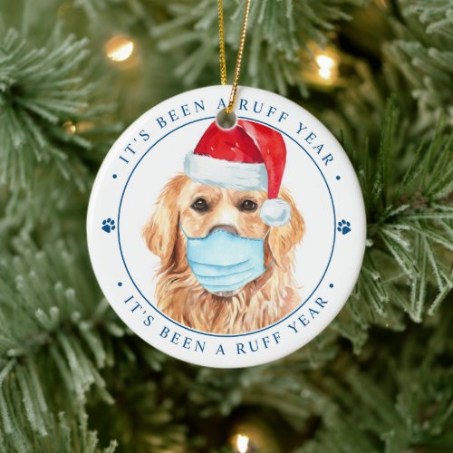 Custom Photo Ruff Year Funny Dog Golden Retriever Ceramic Ornament