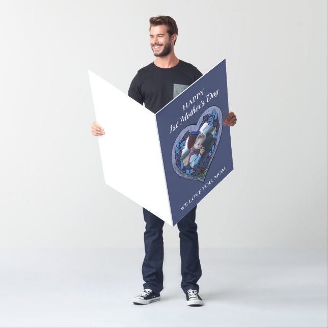 Custom Photo Rustic Blue Heart Mother’s Day Card (In Situ)