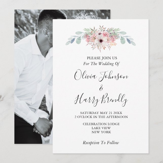 Custom Photo Rustic Eucalyptus Greenery Wedding In Invitation (Front/Back)