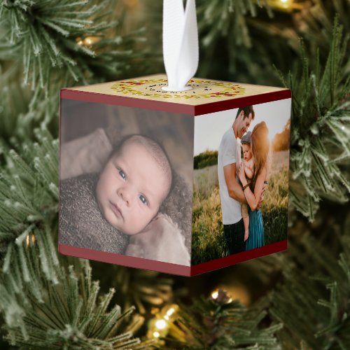 Custom photo rustic family cube ornament