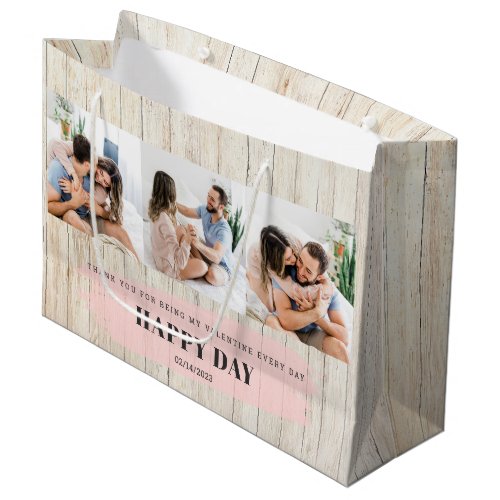 Custom Photo  Rustic Happy Valentines Day Large Gift Bag